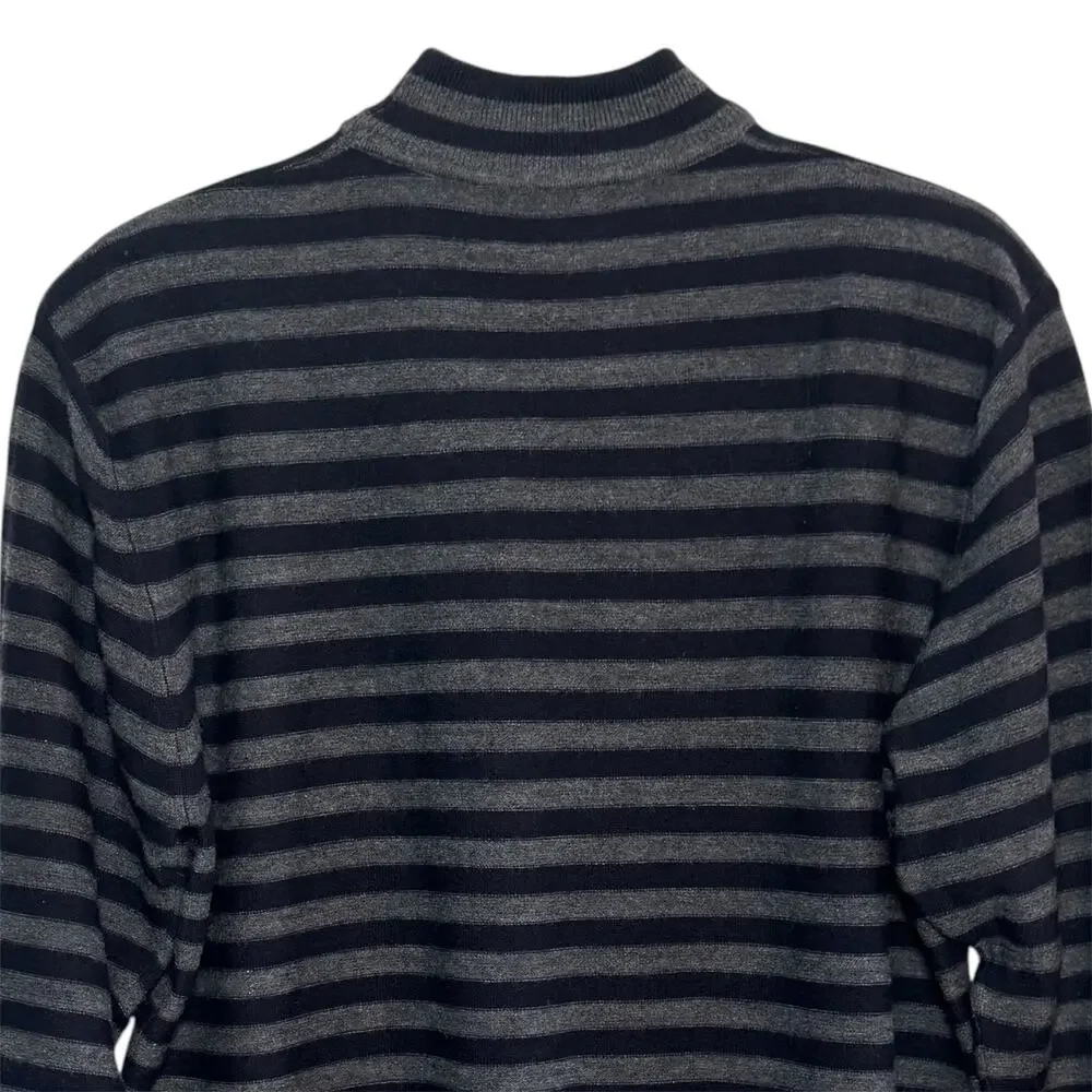 Vtg Lord & Taylor 100% Merino Wool Plus Size 2X Navy Gray Striped Mock Sweater
